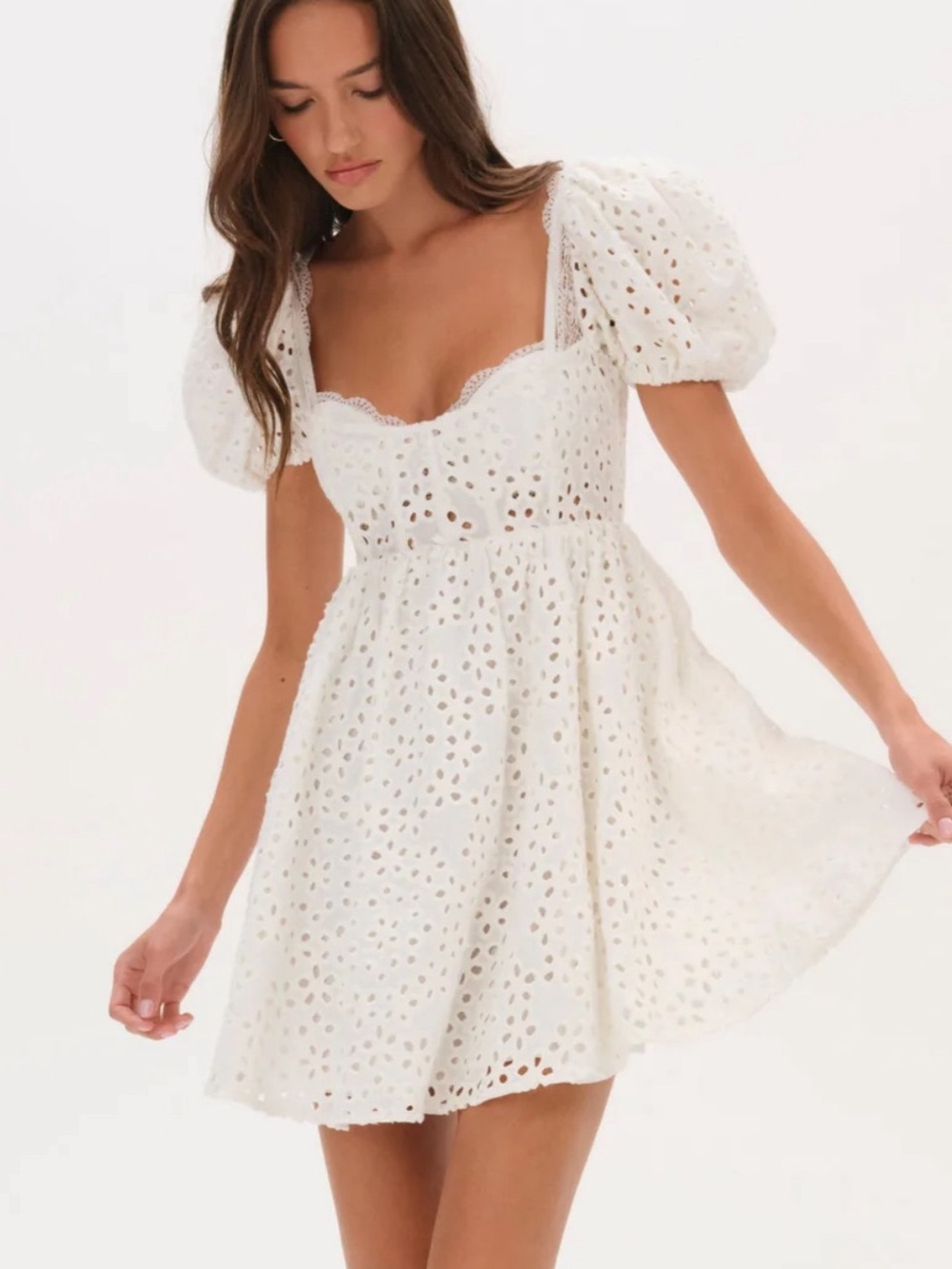 Becca Mini Dress: For Love And Lemons White Eyelet Puff-Sleeve Mini Dress